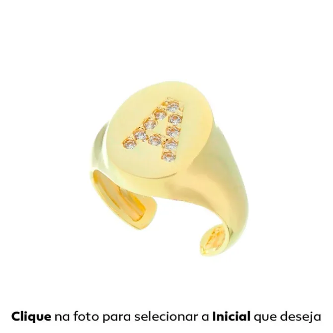 Anel de Dedinho Piuka Letra Incial Zircônia Folheado a Ouro 18k