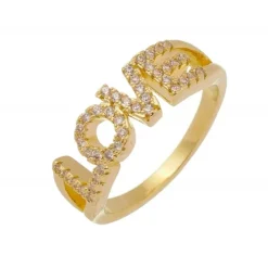 Anel Folheado a Ouro 18k Love Zircônias Bia