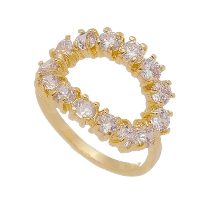 Anel Folheado a Ouro 18k Zircônias Cristal Layla