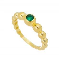 Anel Folheado a Ouro 18k Zircônia Esmeralda Florine