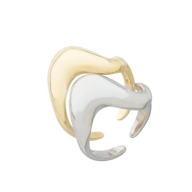 Anel Orgânico Duplo Nicole Folheado a Ouro 18k e Folheado em Ródio Branco