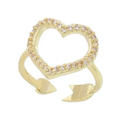 Anel Piuka Leni Coração Vazado Zircônia Cristal Folheado a Ouro 18k