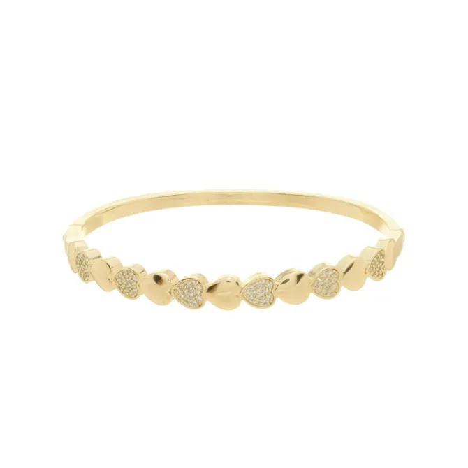 Bracelete Bruna Corações Zircônia Folheado a Ouro 18k