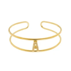 Bracelete Feminino Folheado a Ouro 18k Letra Inicial Aro Duplo Zircônias Lina