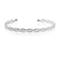Bracelete Feminino Folheado em Ródio Branco Torcida Trançada Laurie
