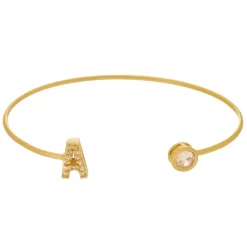 Bracelete Feminino Folheado a Ouro 18k Letra Inicial Ponto de Luz Zircônias Jade