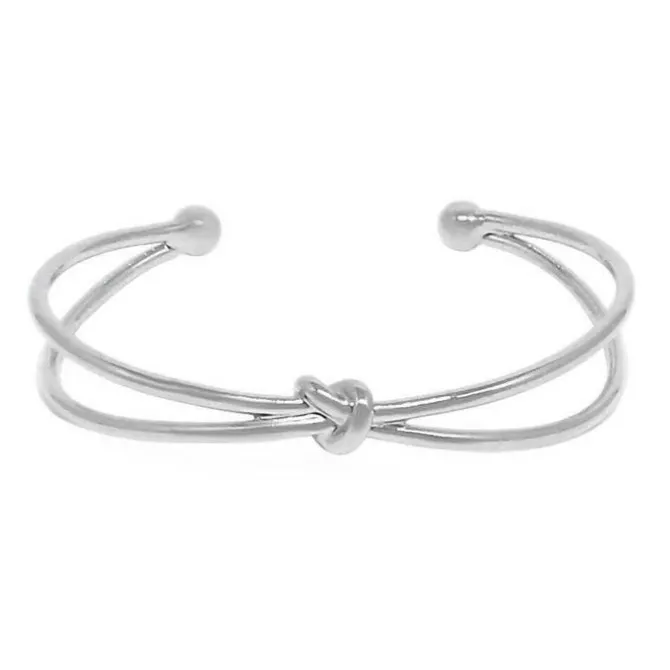 Bracelete Feminino Folheado em Ródio Branco 2 Voltas Nó Rafaella Piuka