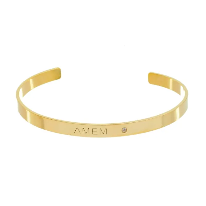 Bracelete Liso Bia Amém Folheado a Ouro 18k