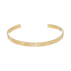 Bracelete Liso Bia Gratidão Folhedo a Ouro 18k