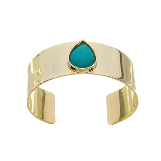 Bracelete Lorena Médio Gota Howlita Turquesa Folheado a Ouro 18k