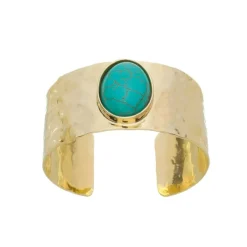 Bracelete Sabrina Largo Matelado Oval Howlita Turquesa Folheado a Ouro 18k