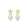 Brinco Adriana Flor Pérola de Água Doce Dourado