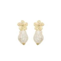 Brinco Adriana Flor Pérola de Água Doce Dourado