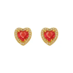 Brinco Alicia Coração Zircônia Rubelita Folheado a Ouro 18k