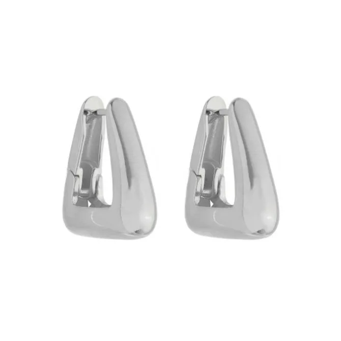 Brinco Argola Triangular Emily P Folheado em Ródio Branco