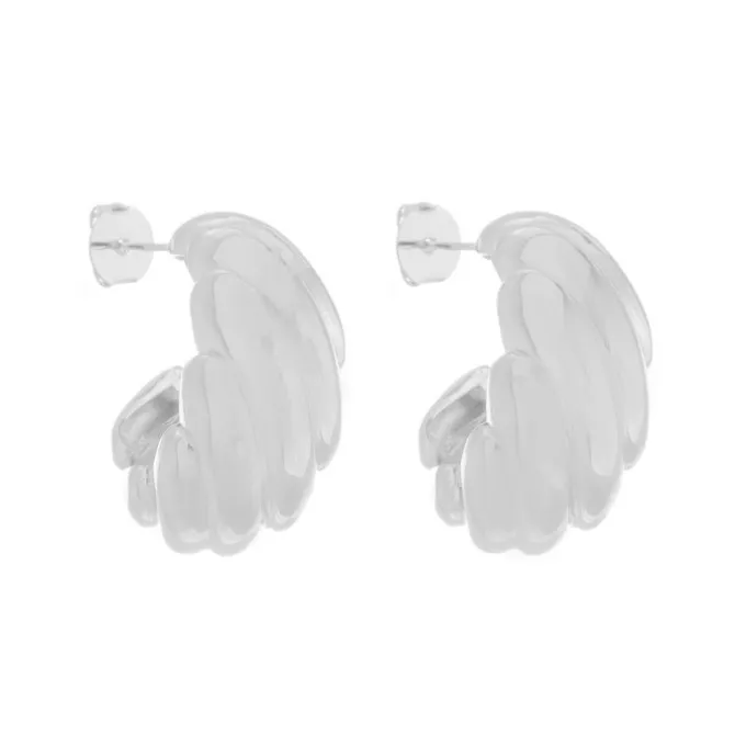 Brinco Argola Vintage Maya Ondulado Folheada em Ródio Branco
