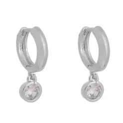 Brinco Argolinha Amora Ponto de Luz Zircônia Cristal Folheado em Ródio Branco