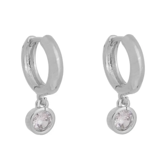 Brinco Argolinha Amora Ponto de Luz Zircônia Cristal Folheado em Ródio Branco