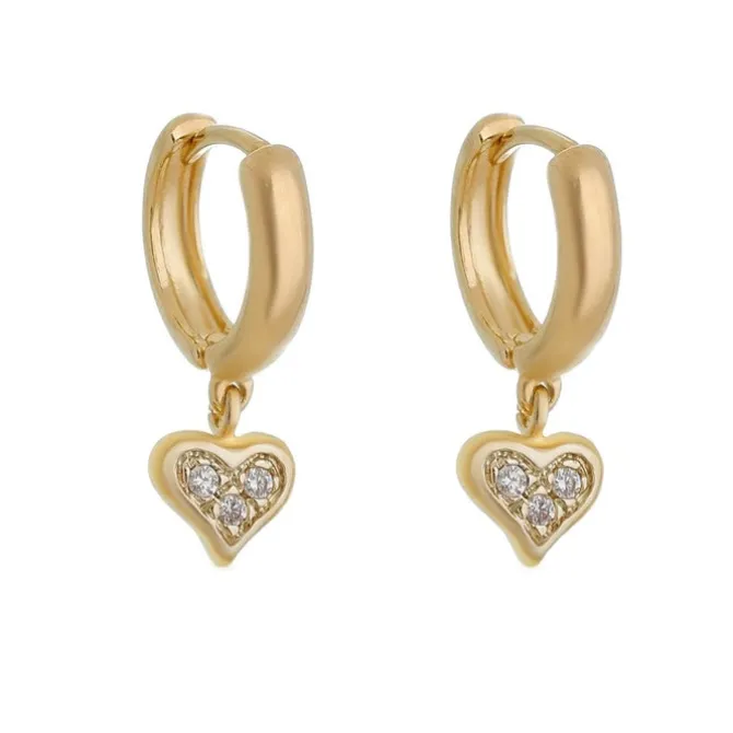 Brinco Argolinha Ana Coração Zircônias Folheado a Ouro 18k