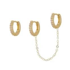 Brinco Argolinha Ear Line Maia Zircônia Folheado a Ouro 18k