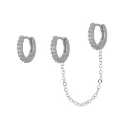 Brinco Argolinha Ear Line Maia Zircônia Folheado em Ródio Branco