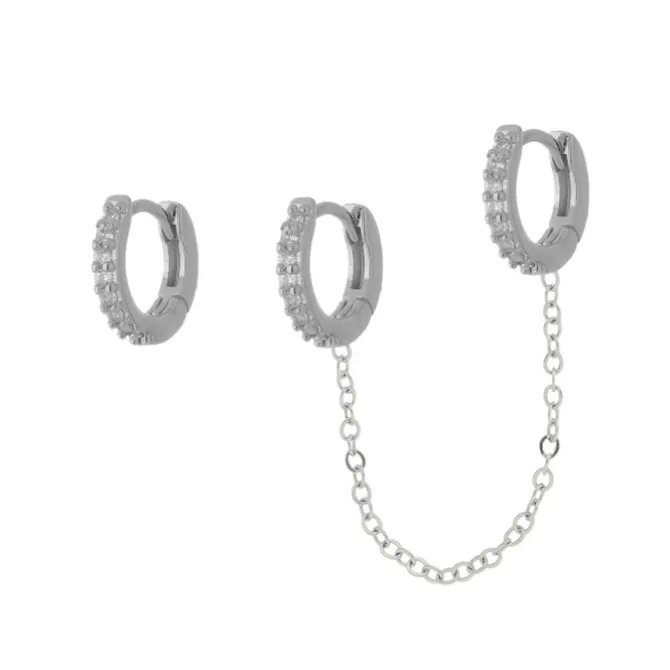 Brinco Argolinha Ear Line Maia Zircônia Folheado em Ródio Branco