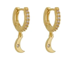 Brinco Argolinha Filipa Zircônias Lua Folheado a Ouro 18k