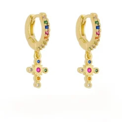Brinco Argolinha Kristy Cruz Zircônia Colorida Folheado a Ouro 18k