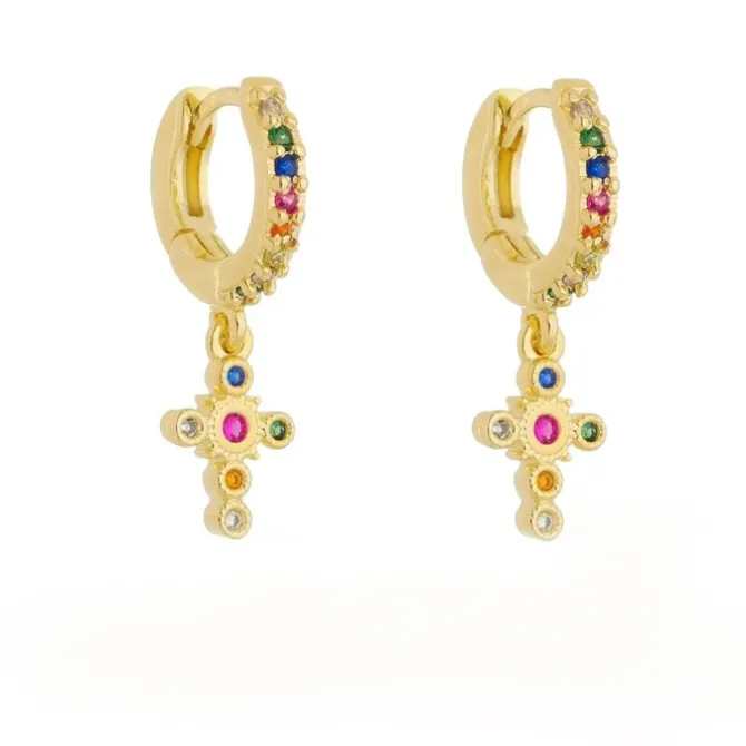 Brinco Argolinha Kristy Cruz Zircônia Colorida Folheado a Ouro 18k