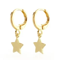Brinco Argolinha Linda Estrela Folheado a Ouro 18k