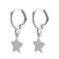 Brinco Argolinha Linda Estrela Folheado em Ródio Branco