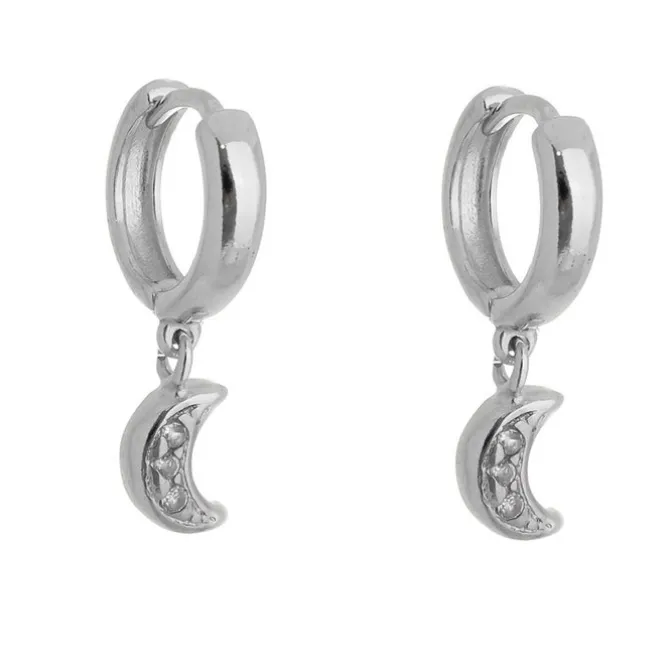 Brinco Argolinha Lua Zircônia Folheado em Ródio Branco