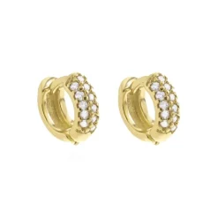 Brinco Argolinha Lya 3 Fileiras Zircônias Cravejadas Folheado a Ouro 18k
