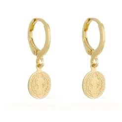 Brinco Argolinha Medalha São Bento Folheado a Ouro 18k