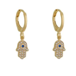 Brinco Argolinha Mão de Fátima Zircônia Folheado a Ouro 18k