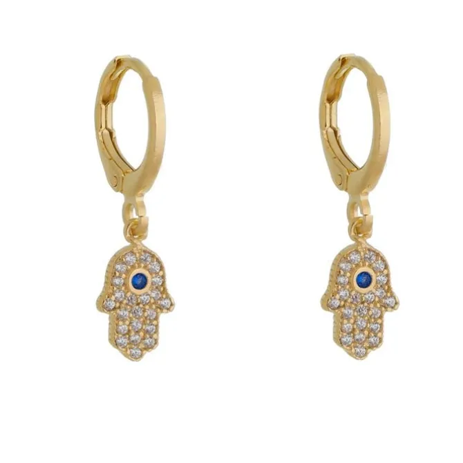 Brinco Argolinha Mão de Fátima Zircônia Folheado a Ouro 18k