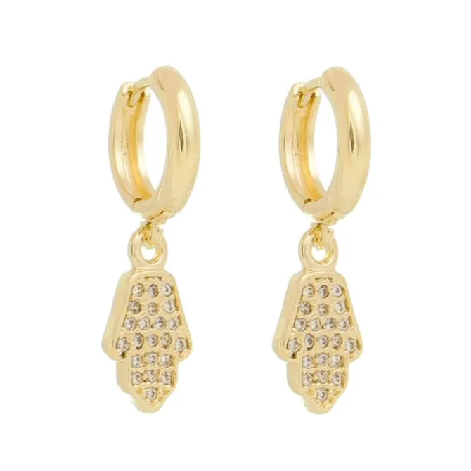 Brinco Argolinha Nick Mão de Fátima Zircônia Cristal Folheado a Ouro 18k