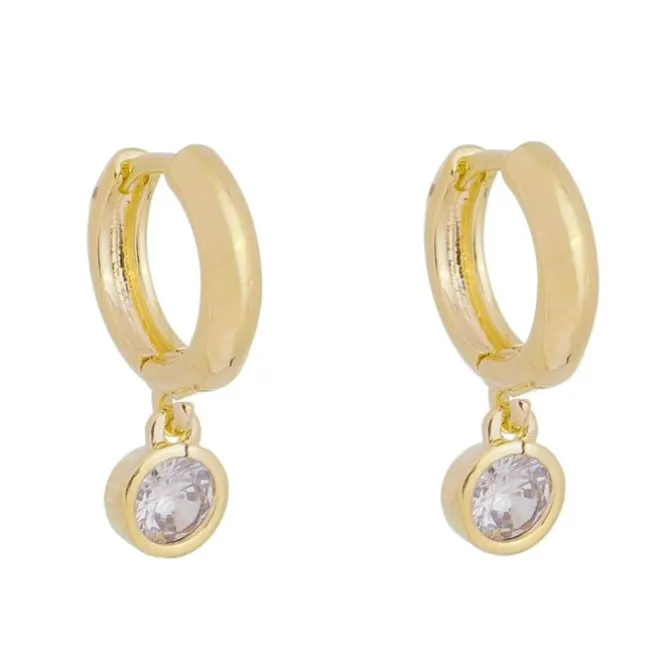 Brinco Argolinha Ponto de Luz Amora Zircônia Cristal Folheado a Ouro 18k