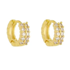 Brinco Argolinha Pri P Duas Fileiras Zircônias Folheado a Ouro 18k