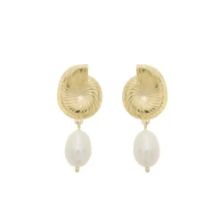 Brinco Beatriz Concha Pérola de Água Doce Folheado a Ouro 18k