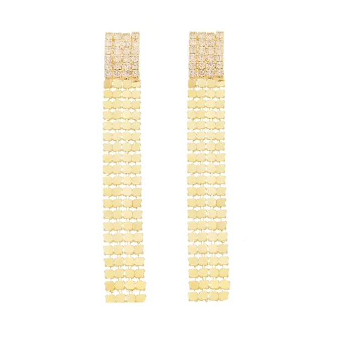 Brinco Bella Malha Metal Strass Folheado a Ouro 18k