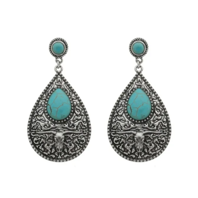 Brinco Boho Thais Gota Turquesa Prata