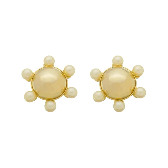 Brinco Botão Diana Pérolas Folheado a Ouro 18k