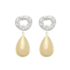 Brinco Clara Gota Texturizado Folheado a Ouro e Ródio Branco