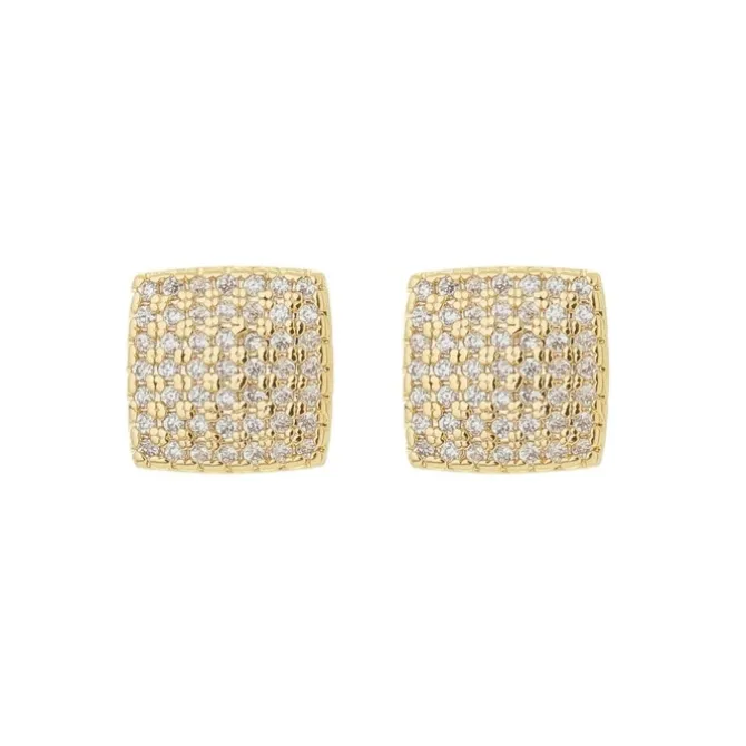 Brinco Débora Quadrado Zircônias Folheado a Ouro 18k