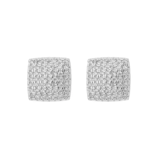 Brinco Débora Quadrado Zircônias Folheado em Ródio Branco