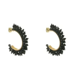 Brinco de Argola Demy Cristais e Miçangas Preto