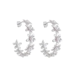 Brinco de Argola Flor Lírio Prata e Pérolas