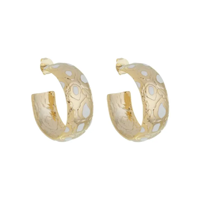 Brinco de Argola Giulia Resina Off White Folheado a Ouro 18k