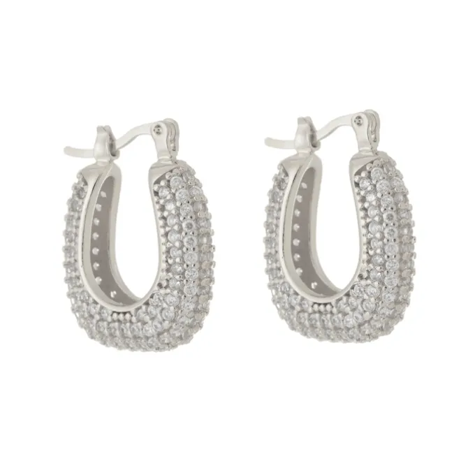 Brinco de Argola Katy Cravejada Zircônias Folheado em Ródio Branco